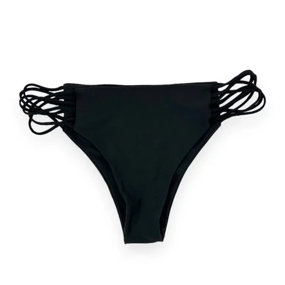 Mikoh Black Lanai Multi String Loop Side Bikini Swim Bottom sz M